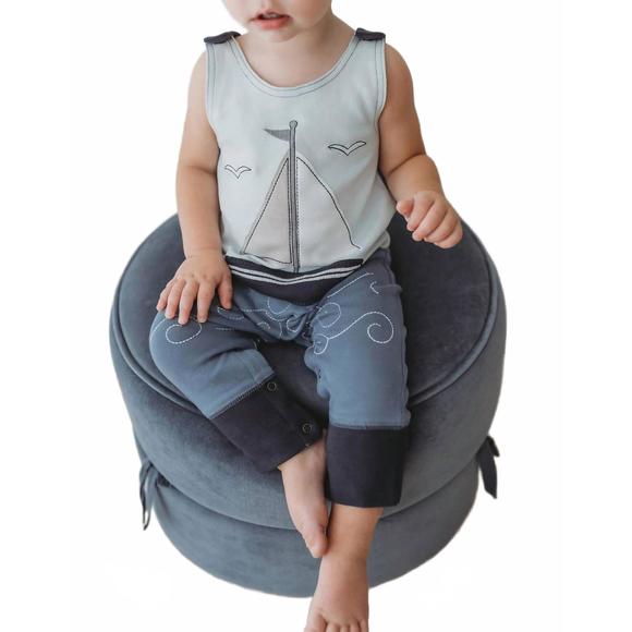 NEW L'OVEDBABY organic applique harem romper in sailboat - Picture 1 of 4